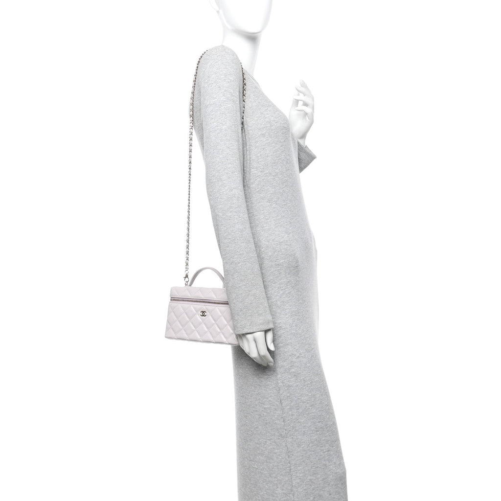 Chanel Caviar Quilted Top Handle Slim Vanity With Chain Light Purple