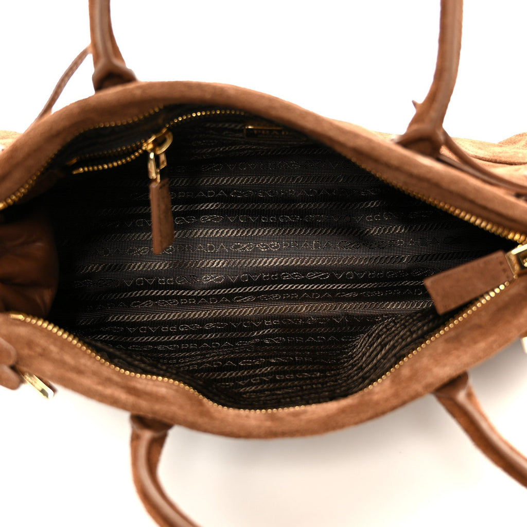 Prada Suede Triangle Medium Bonnie Shoulder Bag Cacao