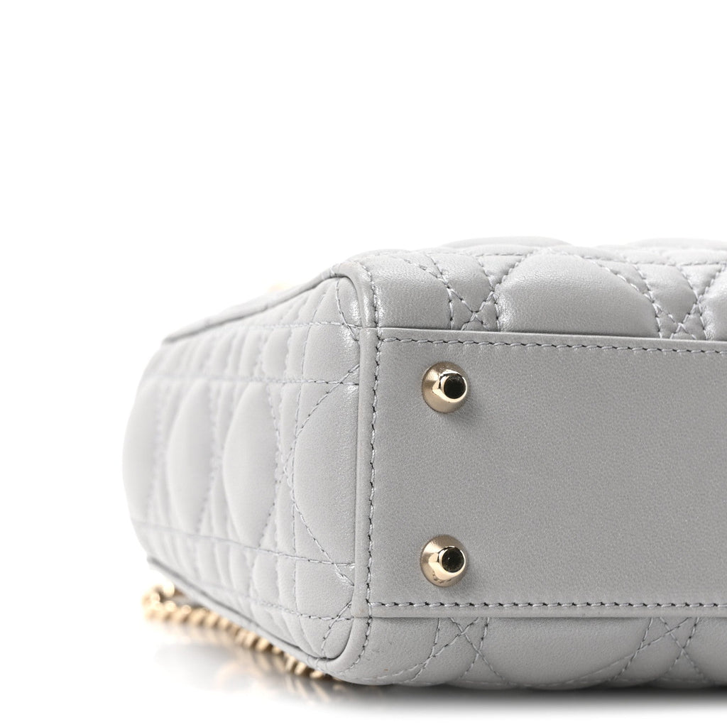 Christian Dior Lambskin Cannage Mini Lady Dior Gray Opaline