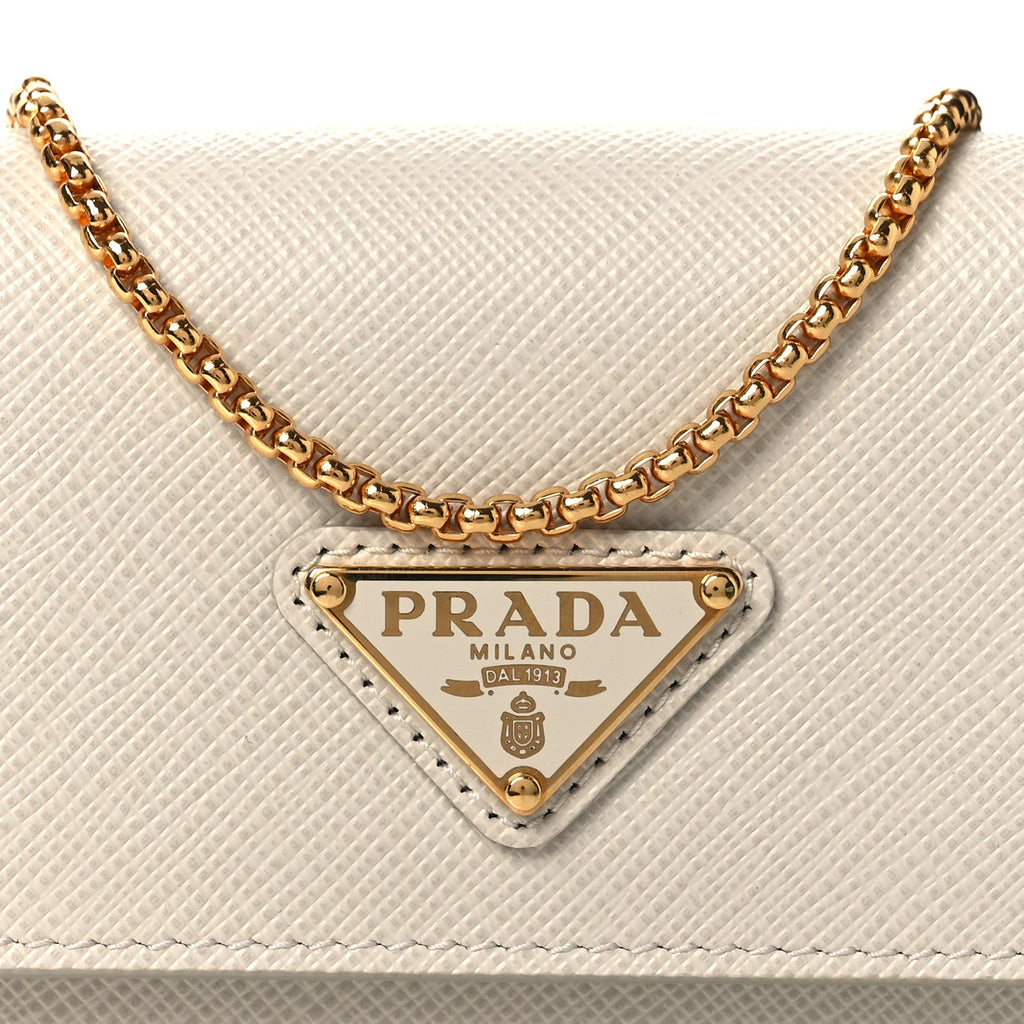 Prada Saffiano Card Holder With Chain Talco