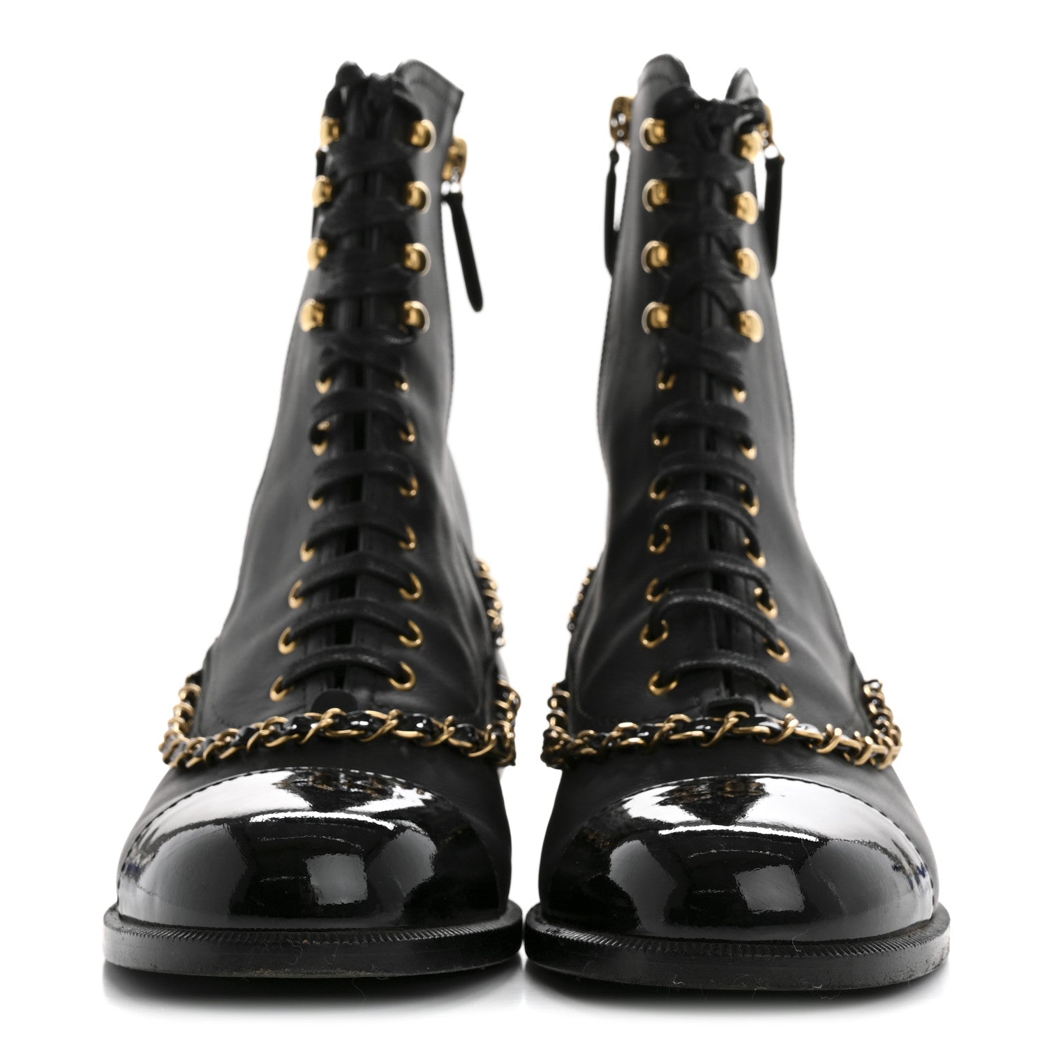 Calfskin Chain Lace Up Boots 36.5 Black