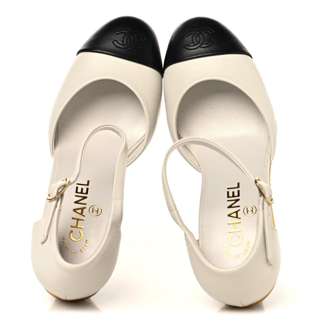 Lambskin Cap Toe Open Wedge 38 Black White