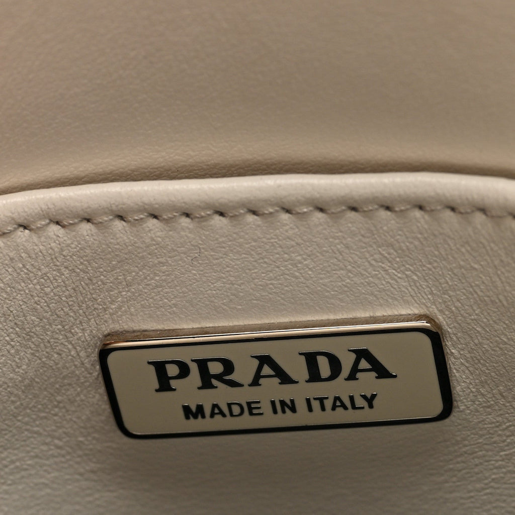 Prada Spazzolato Triangle Small Double Handle Crossbody Tote White