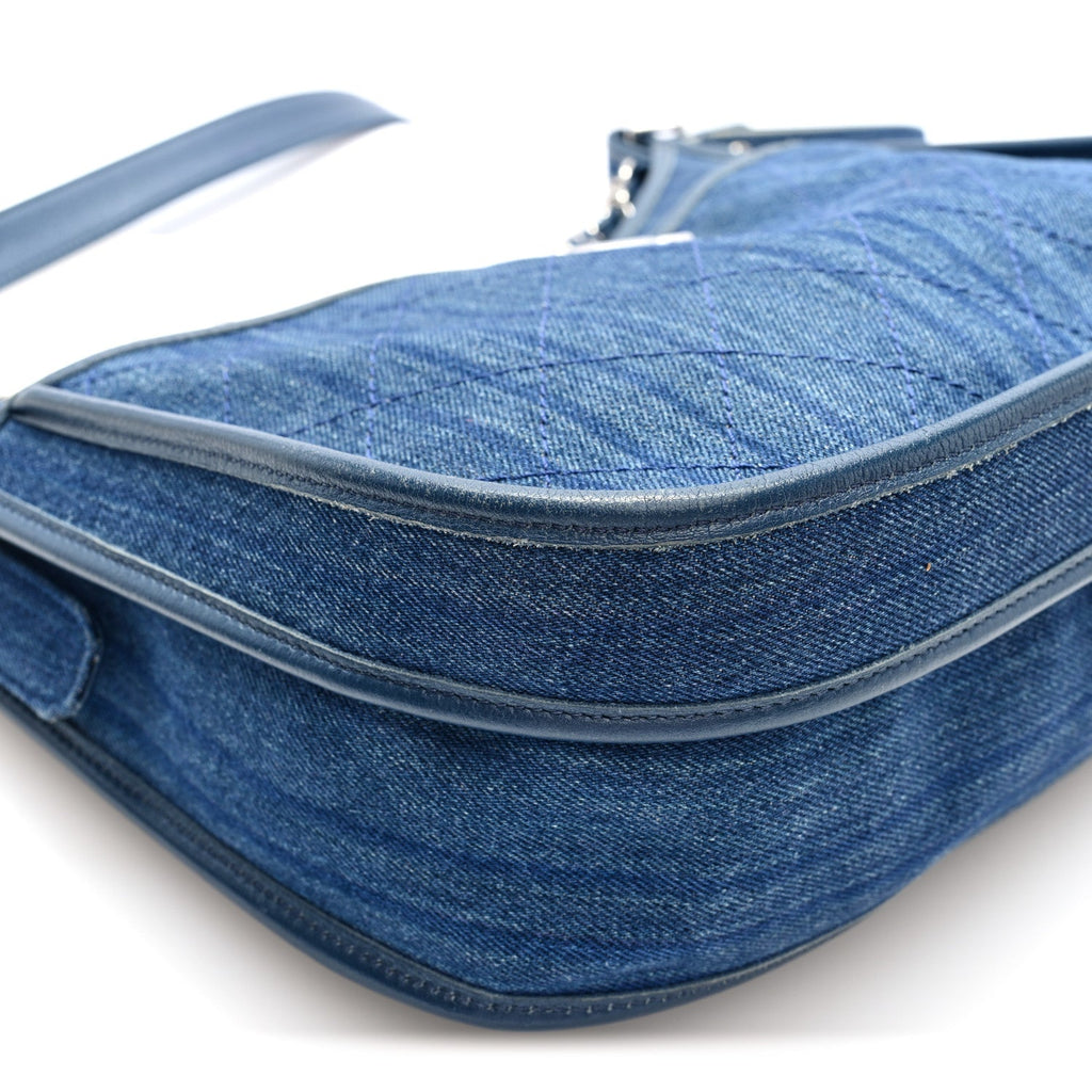 Chanel Denim Quilted Jungle Stroll Hobo Bag Blue