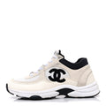 Mesh Suede Calfskin Grained Calfskin Womens CC Sneakers 36 White Black