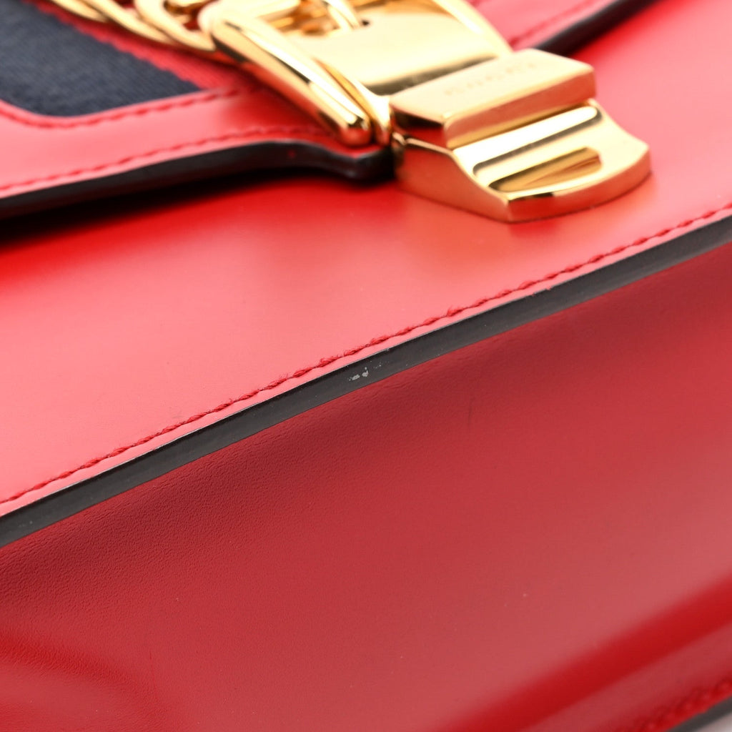 Gucci Calfskin Small Sylvie Shoulder Bag Hibiscus Red