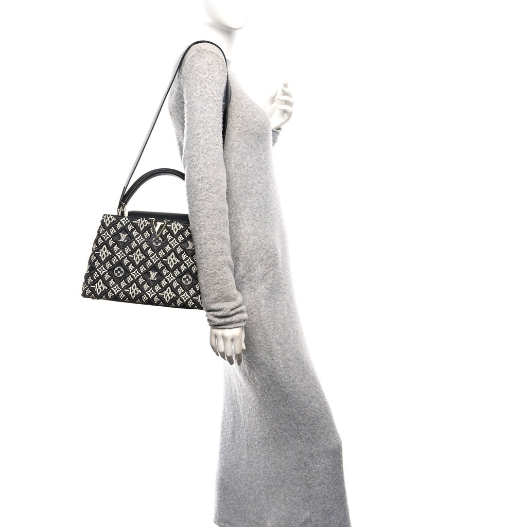 Louis Vuitton Calfskin Since 1854 Embroidered Capucines PM Black
