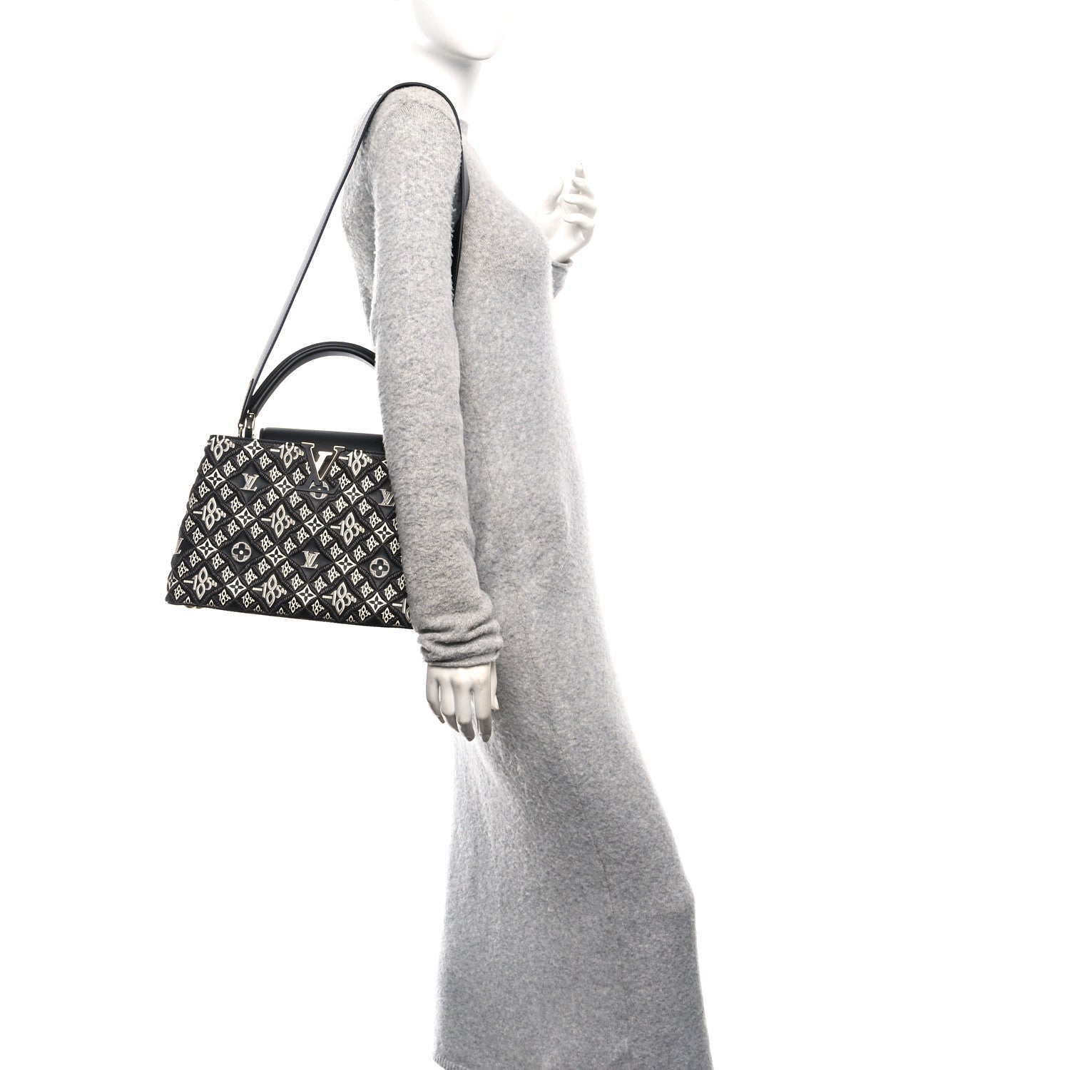 Louis Vuitton Calfskin Since 1854 Embroidered Capucines PM Black