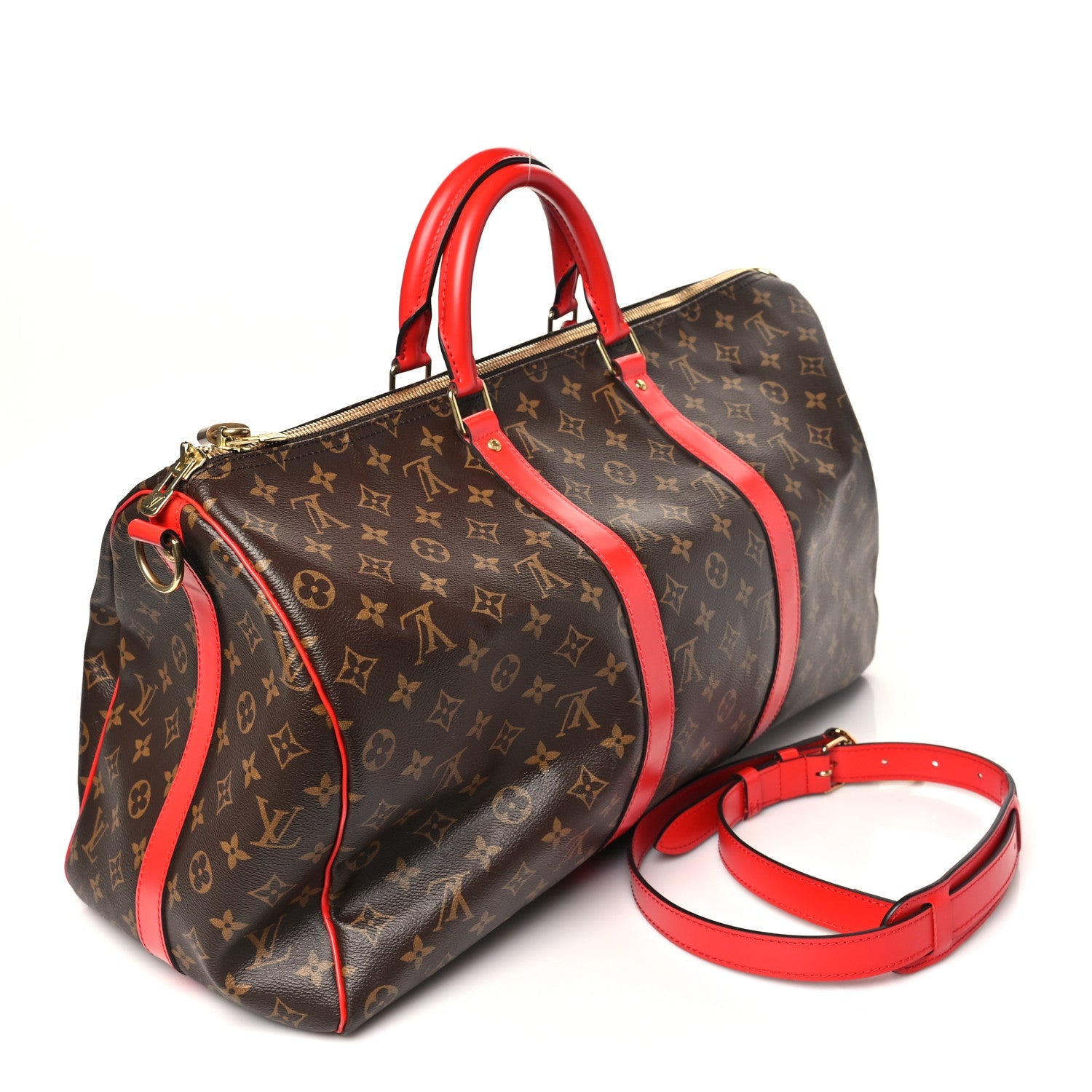 Louis Vuitton Calfskin Monogram Keepall Bandouliere 50 Coquelicot