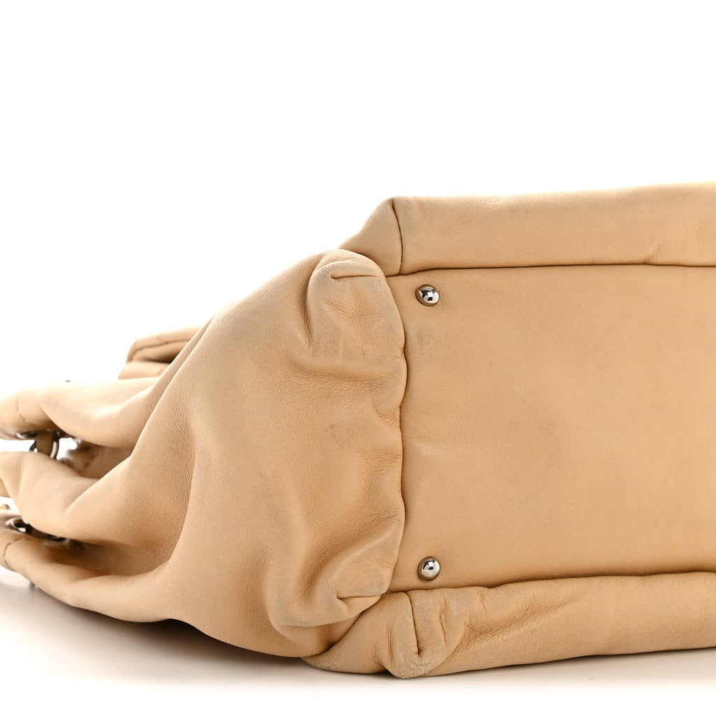 Chanel Lambskin Stitched Accordion Flap Tote Beige