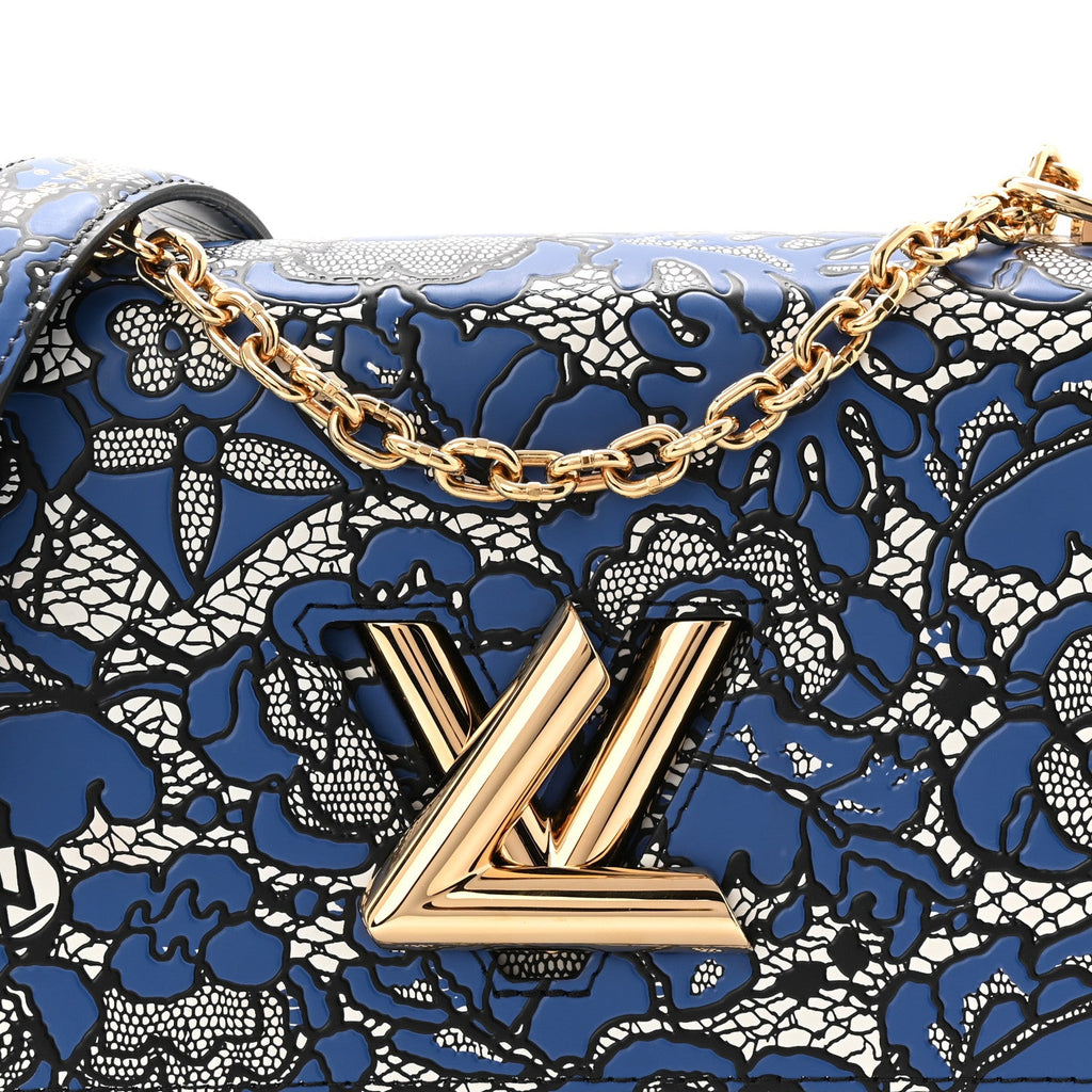 Louis Vuitton Calfskin Lace Flower Inlay Twist Shoulder Bag MM Navy Black