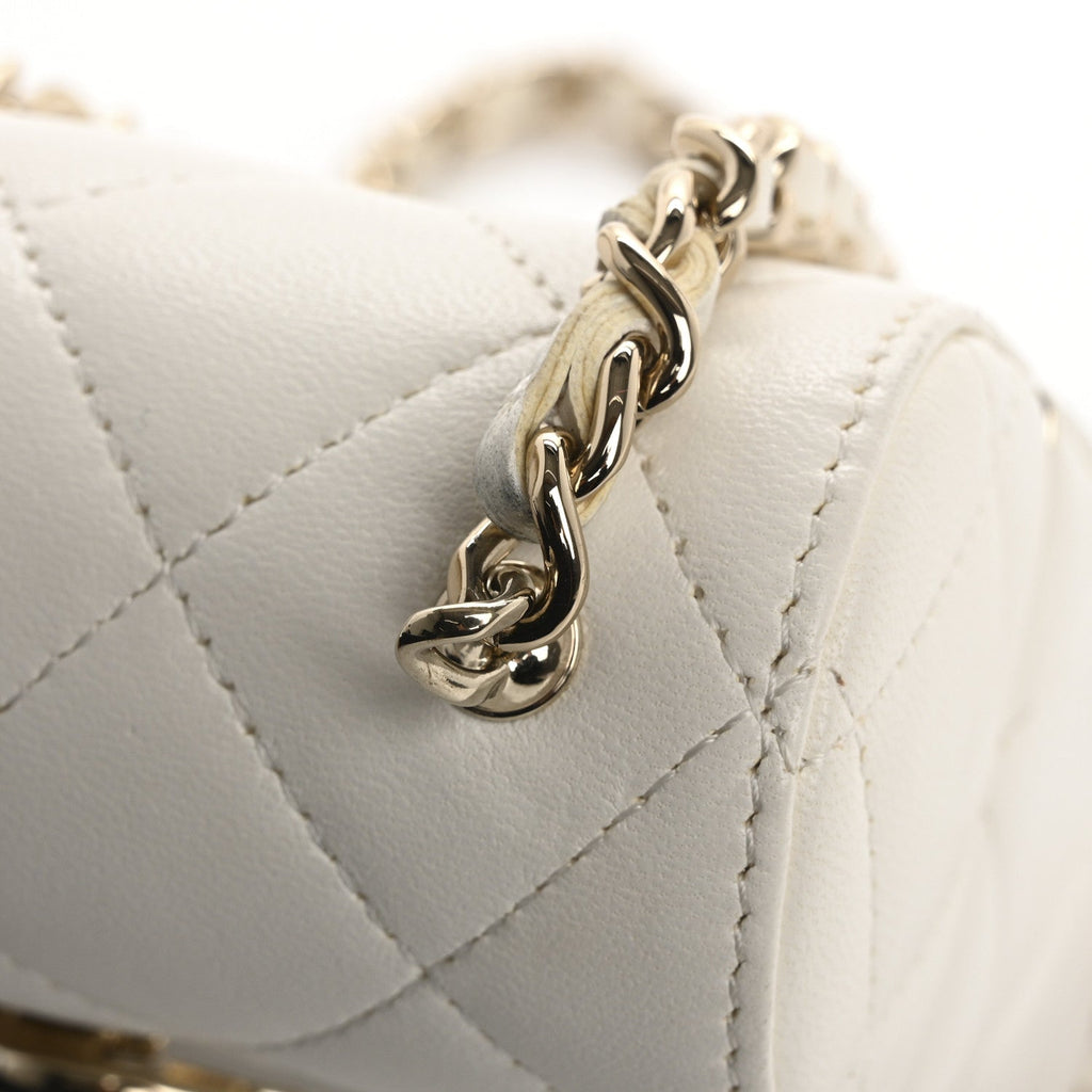 Chanel Lambskin Quilted Small Box With Chain White