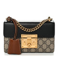 Gucci GG Supreme Monogram Calfskin Small Padlock Shoulder Bag Beige Black Cuir