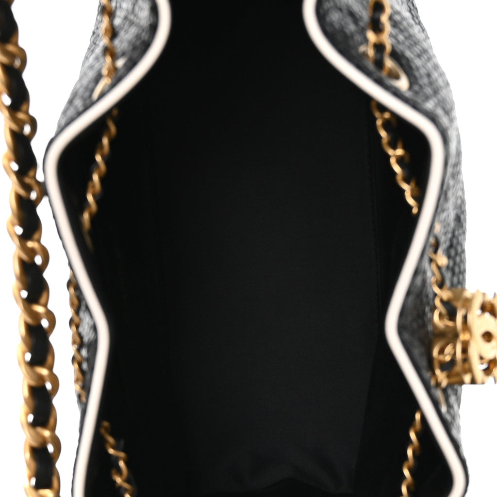 Chanel Braided Raffia Calfskin Small Chanel 25 Handbag Black White