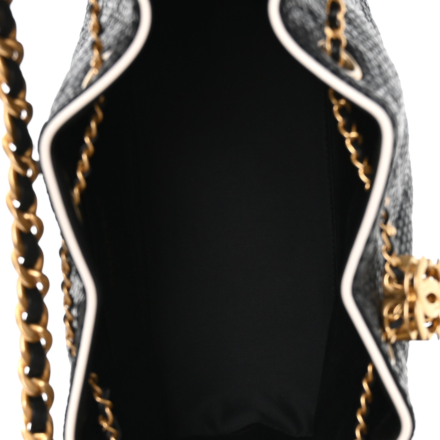 Chanel Braided Raffia Calfskin Small Chanel 25 Handbag Black White
