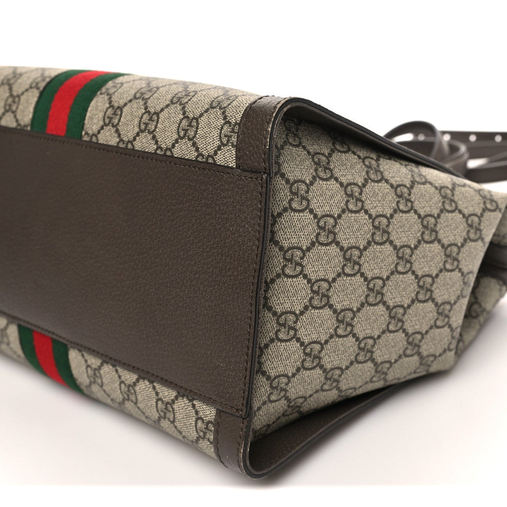 Gucci GG Supreme Monogram Web Medium Ophidia Tote Bag Brown