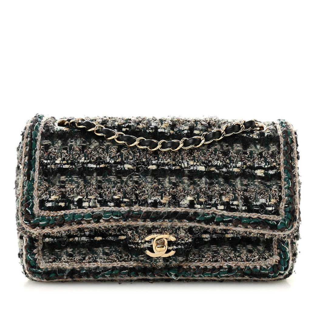 Chanel Tweed Braid Medium Flap Turquoise Multicolor