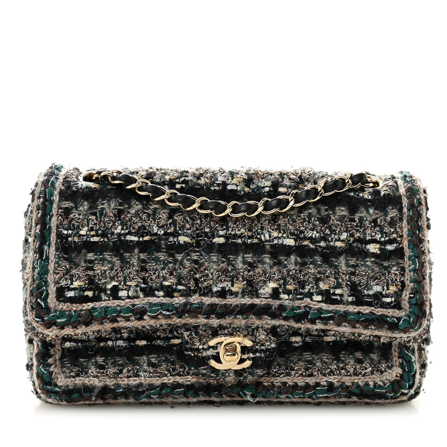 Chanel Tweed Braid Medium Flap Turquoise Multicolor