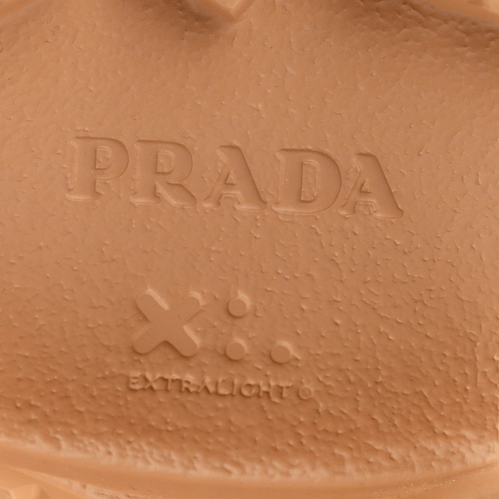 Prada Foam Rubber Metal Triangle Logo Monolith 55mm Cage Sandals 37 Barley