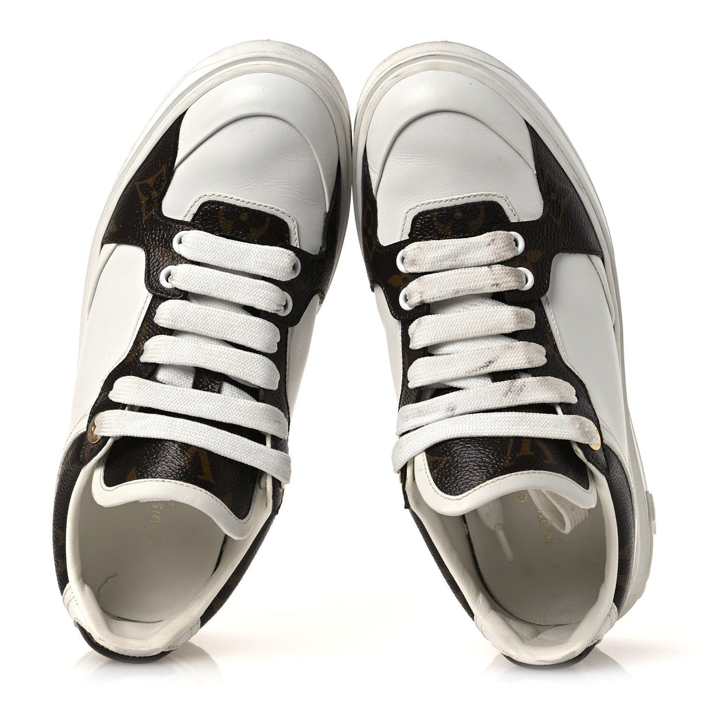 Louis Vuitton Calfskin Embossed Monogram Time Out Sneakers 36 White