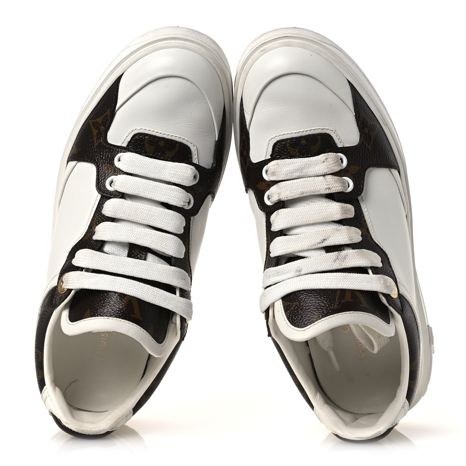 Louis Vuitton Calfskin Embossed Monogram Time Out Sneakers 36 White