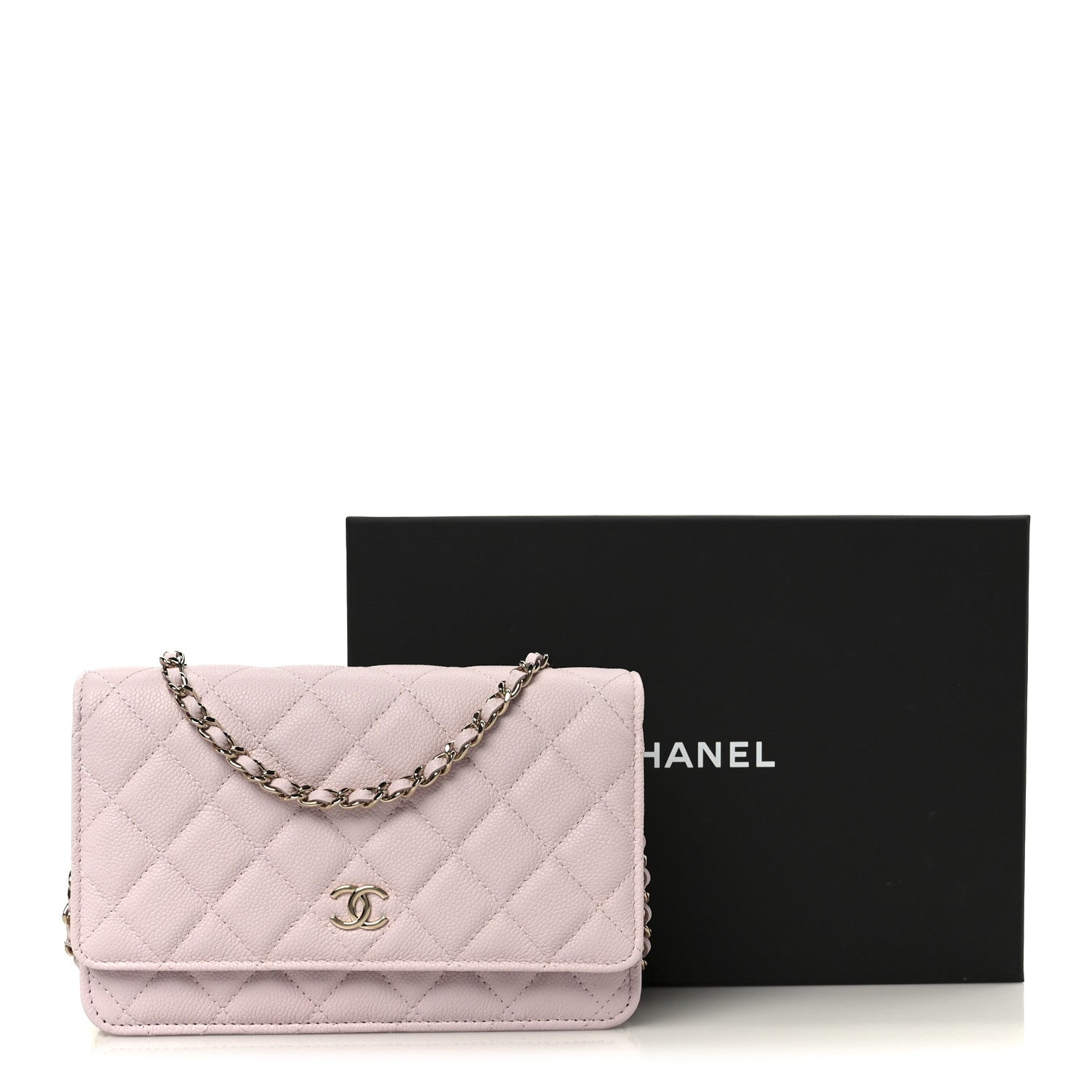 Chanel Caviar Quilted Tiny CC Wallet On Chain WOC Light Pink