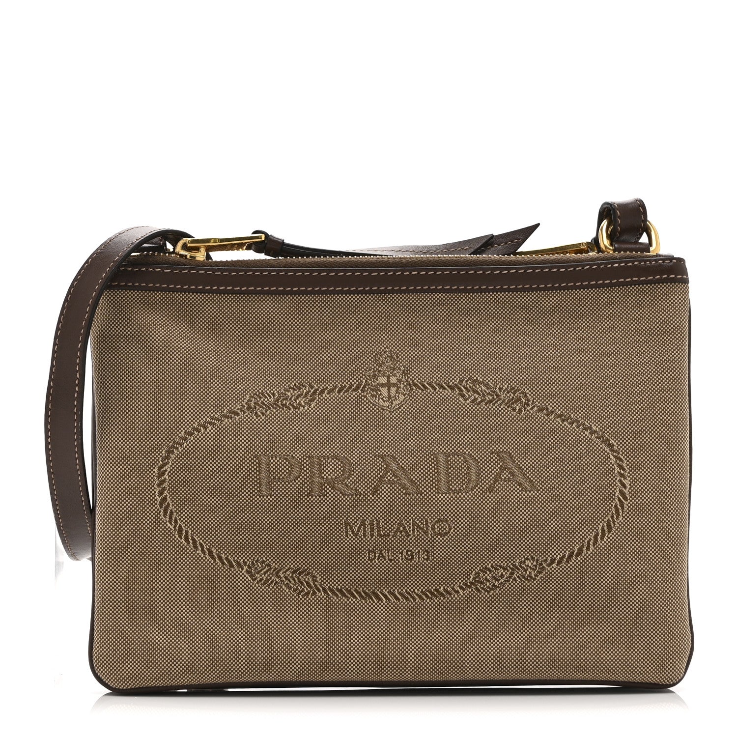 Prada Jacquard Logo Flat Crossbody Bag Corda Bruciato