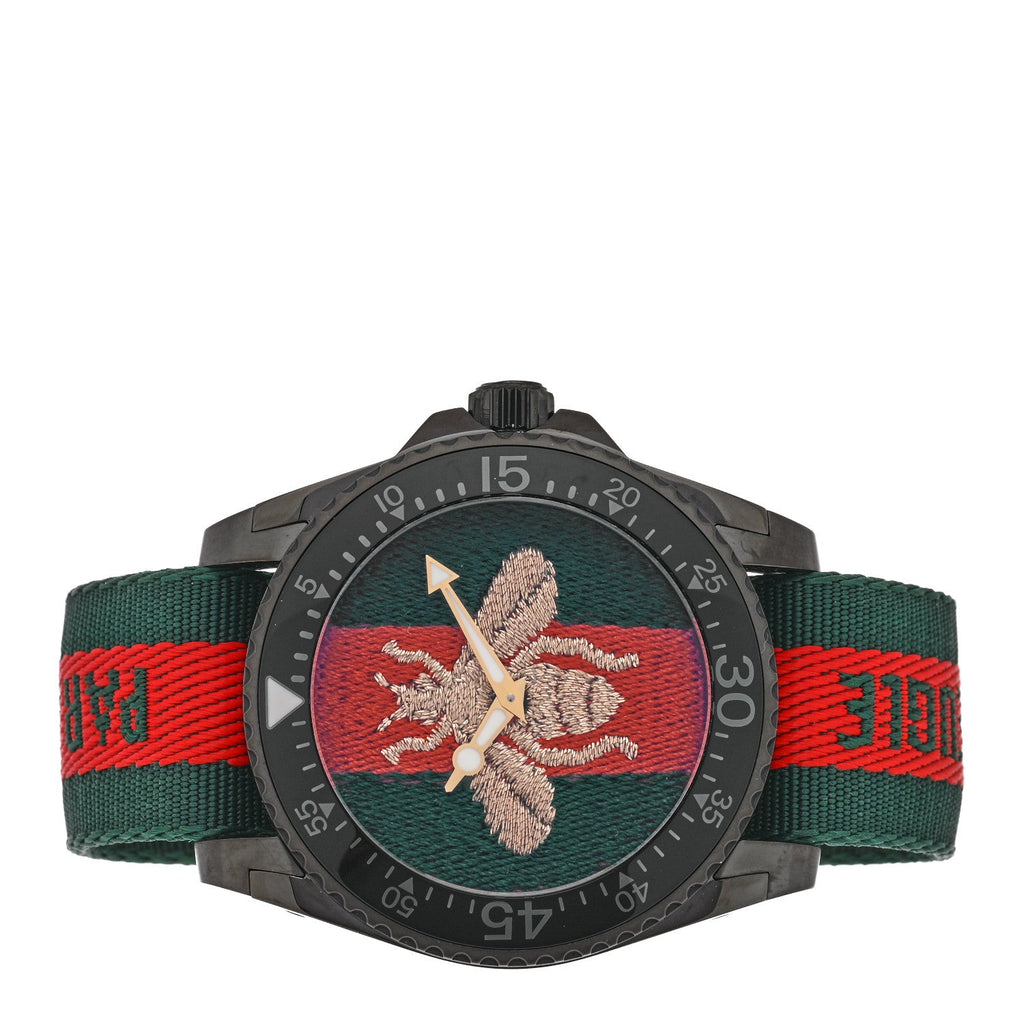 Gucci Stainless Steel Nylon 45mm Le Marche Des Merveilles Bee Quartz Watch Green