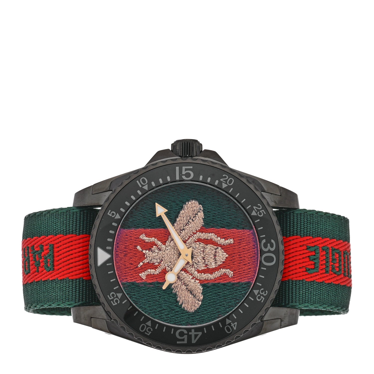 Gucci Stainless Steel Nylon 45mm Le Marche Des Merveilles Bee Quartz Watch Green