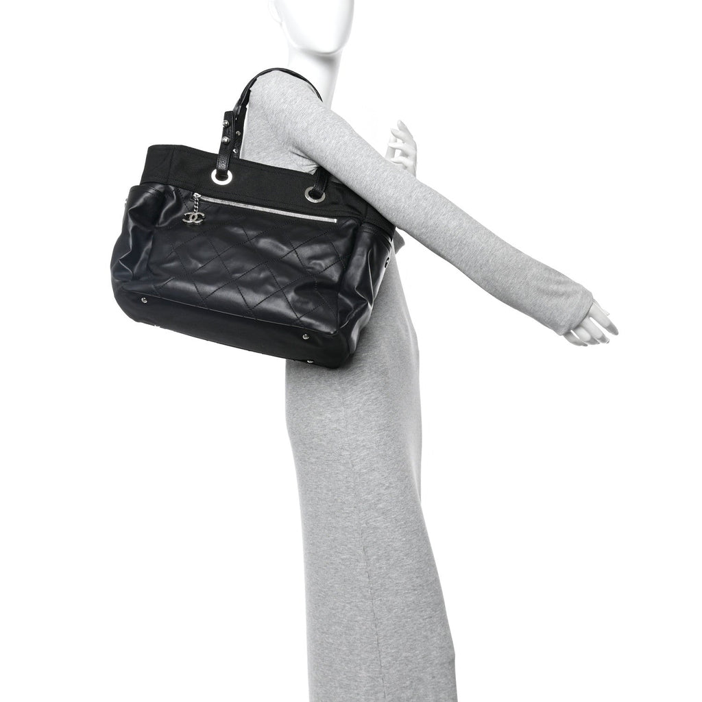 Chanel Coated Canvas Quilted Large Paris Biarritz Tote Black