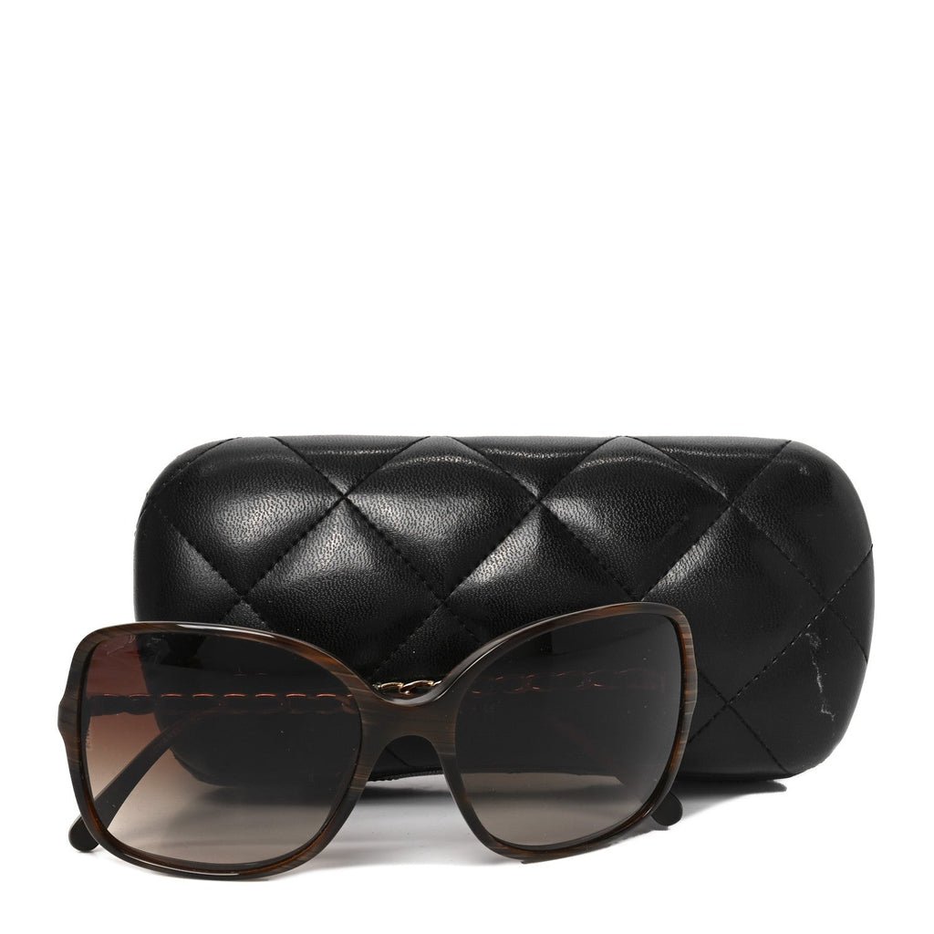 Acetate Metal Lambskin Chain Square Sunglasses 5210-Q Brown