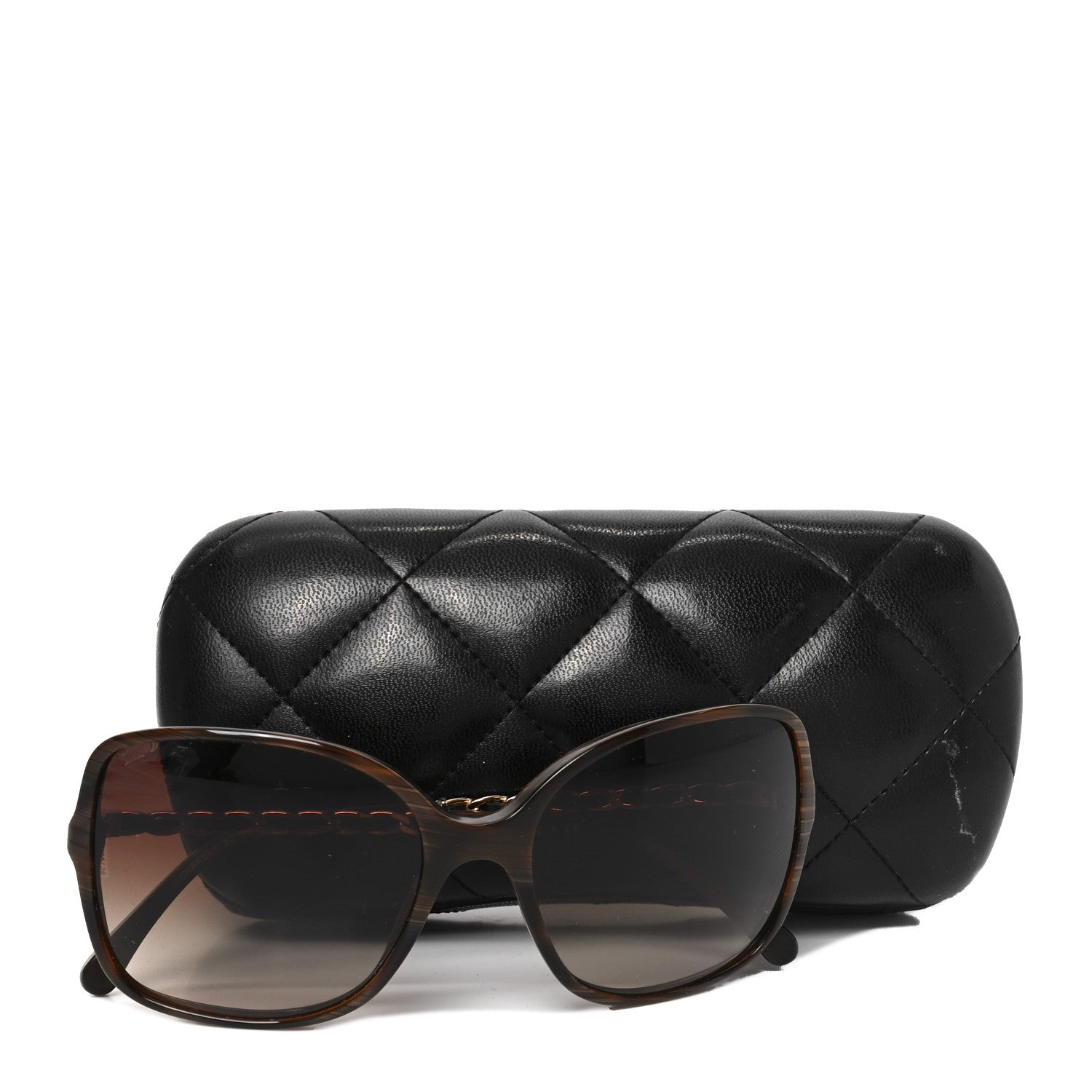 Acetate Metal Lambskin Chain Square Sunglasses 5210-Q Brown