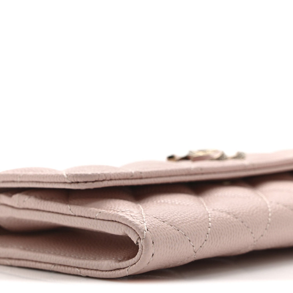 Caviar Quilted Enamel Crystal CC Flap Wallet Light Pink