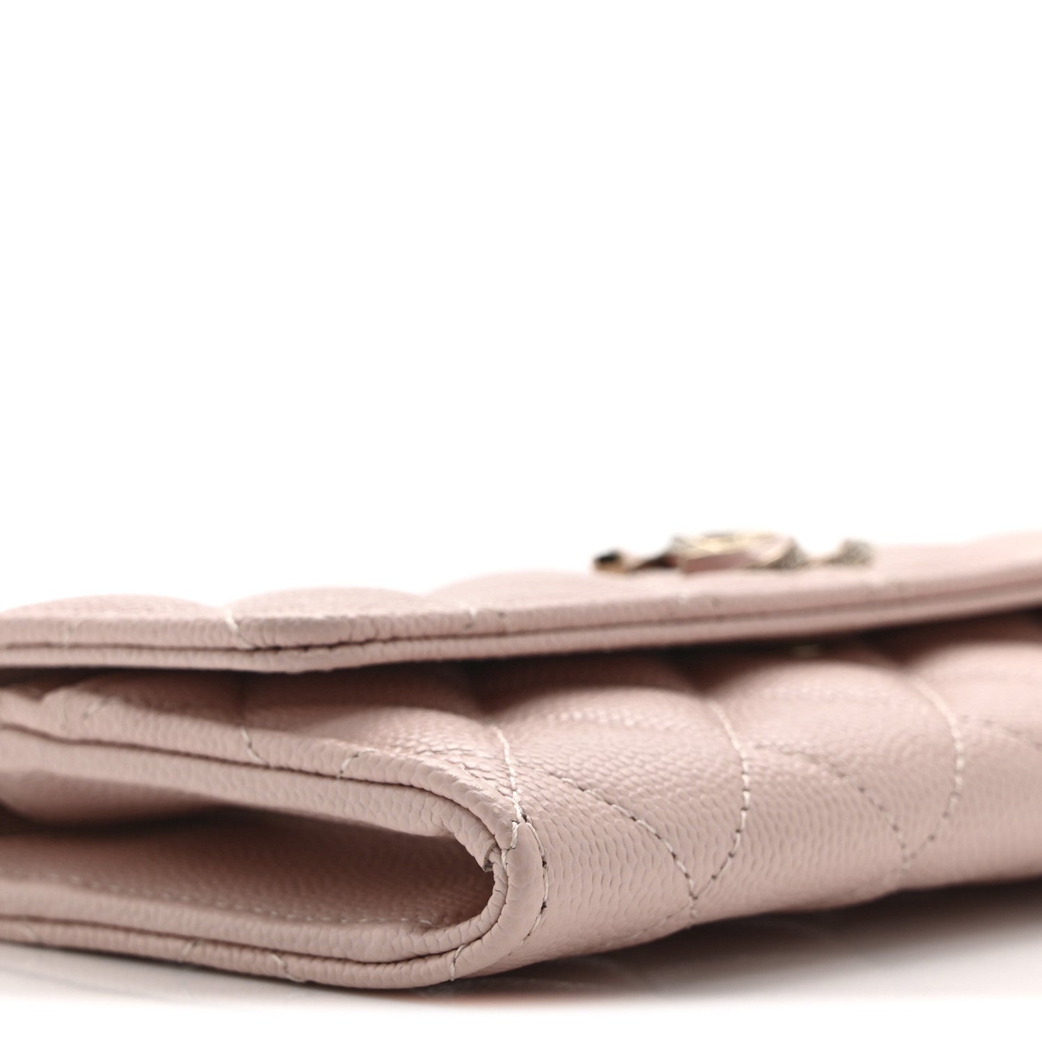 Caviar Quilted Enamel Crystal CC Flap Wallet Light Pink