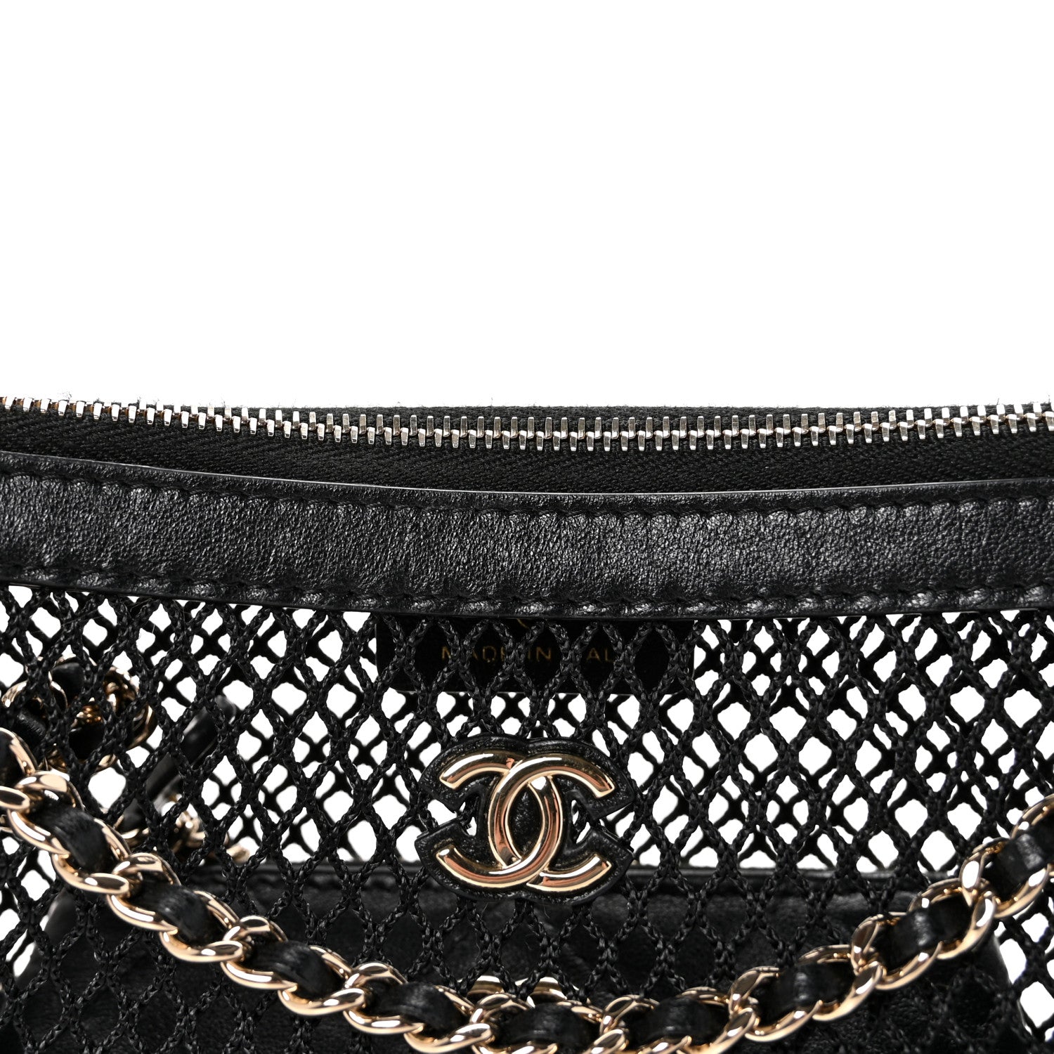 Chanel Mesh Shiny Lambskin Chain Hobo Black