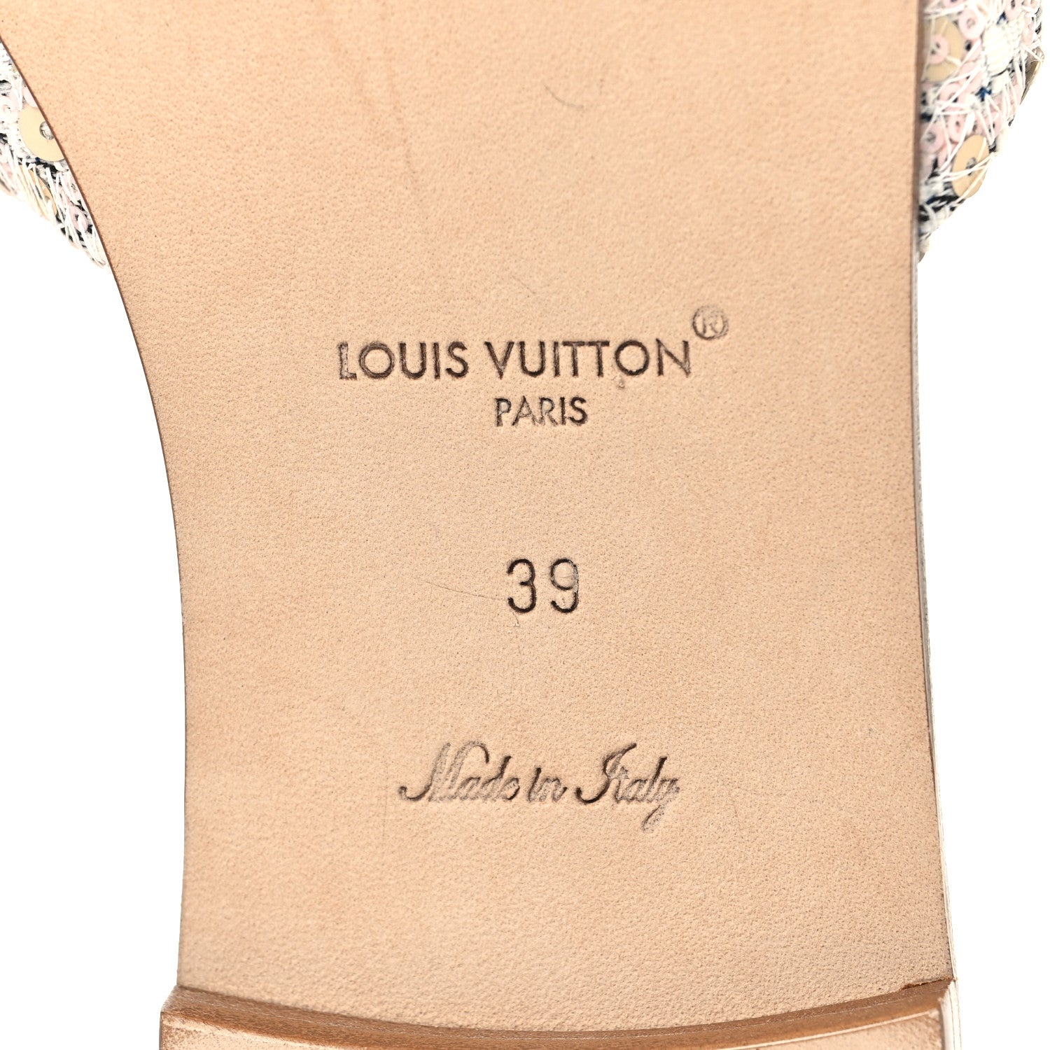 Louis Vuitton Tweed Sequin LV Mare Flat Mule Sandals 39 Light Gold