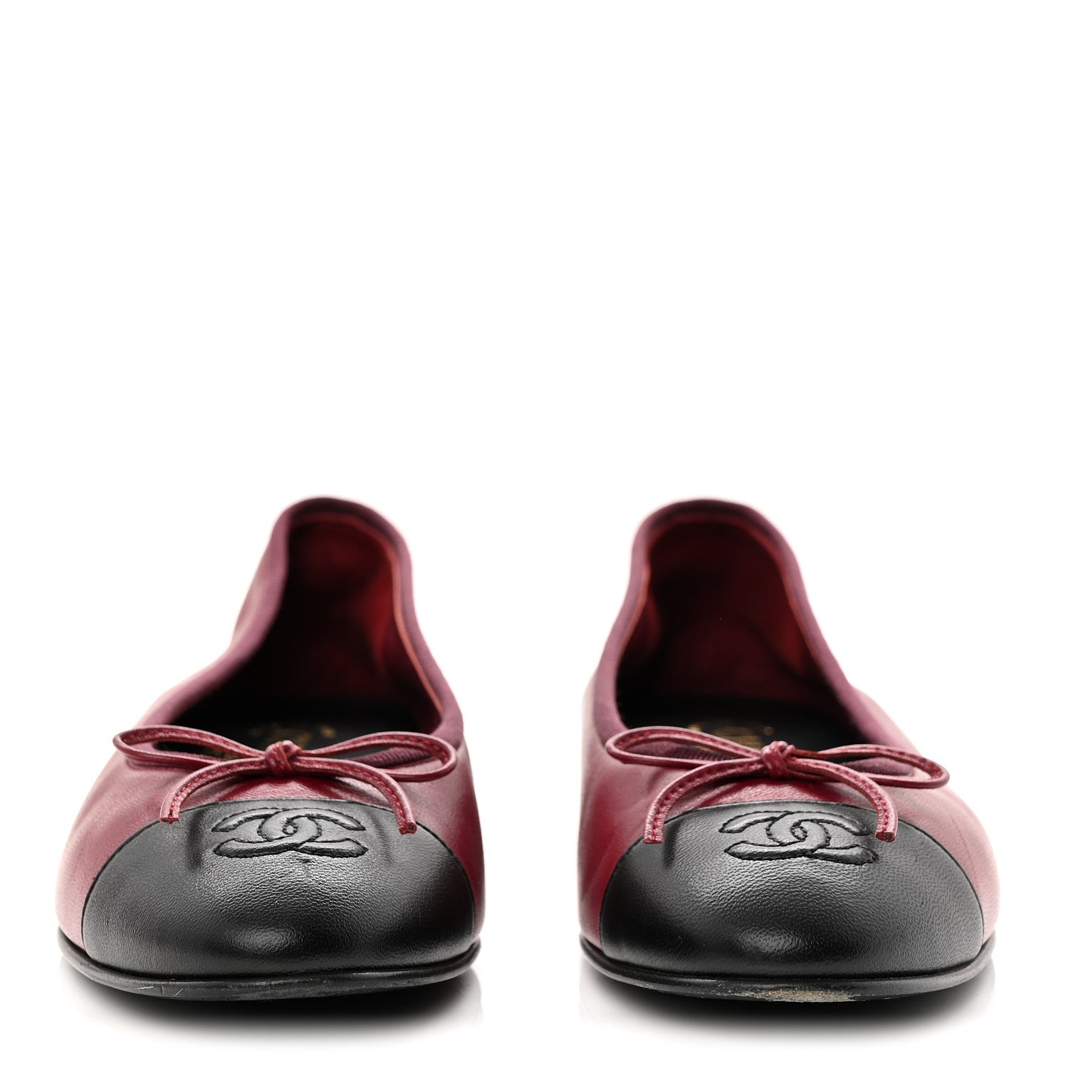 Lambskin Cap Toe CC Ballerina Flats 38 Burgundy Black