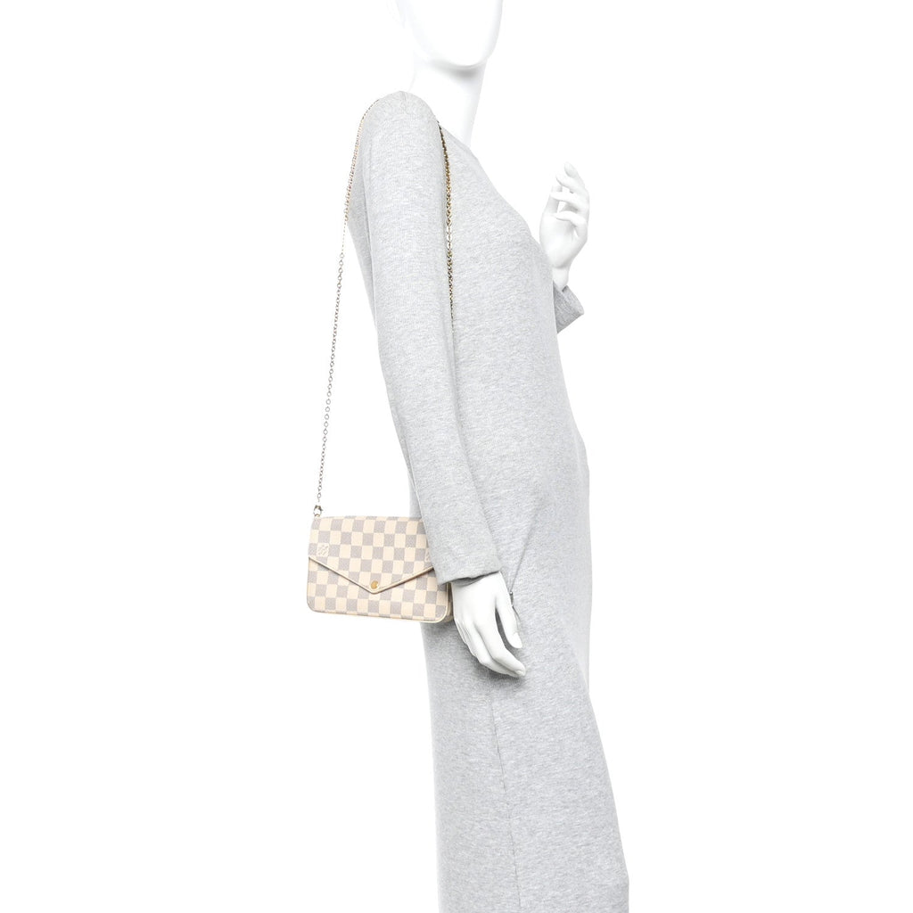Louis Vuitton Damier Azur Pochette Felicie Chain Wallet Rose Ballerine
