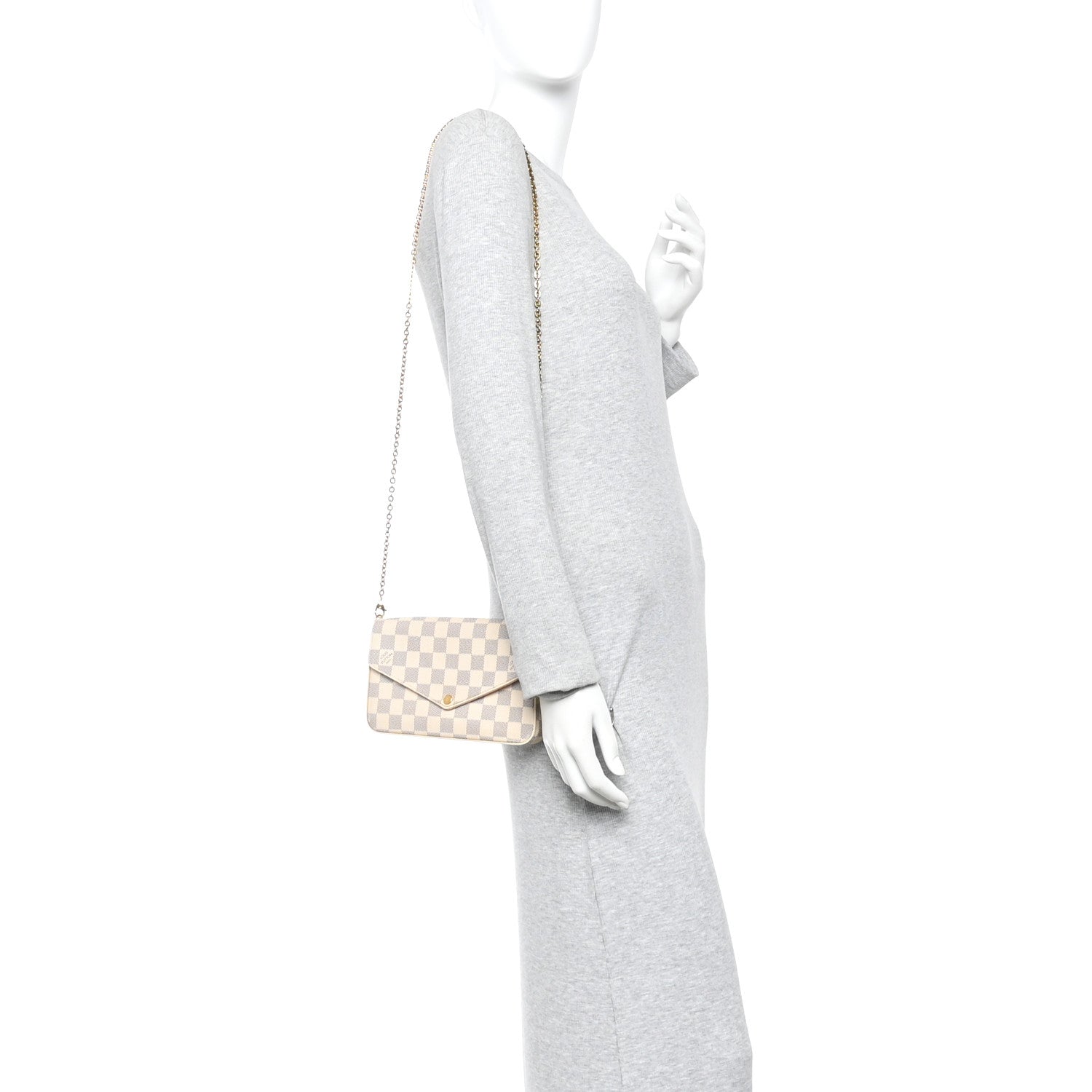 Louis Vuitton Damier Azur Pochette Felicie Chain Wallet Rose Ballerine