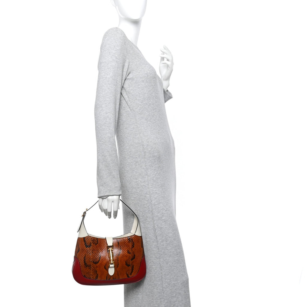 Gucci Snakeskin Calfskin Small Jackie 1961 Hobo Brown Multicolor