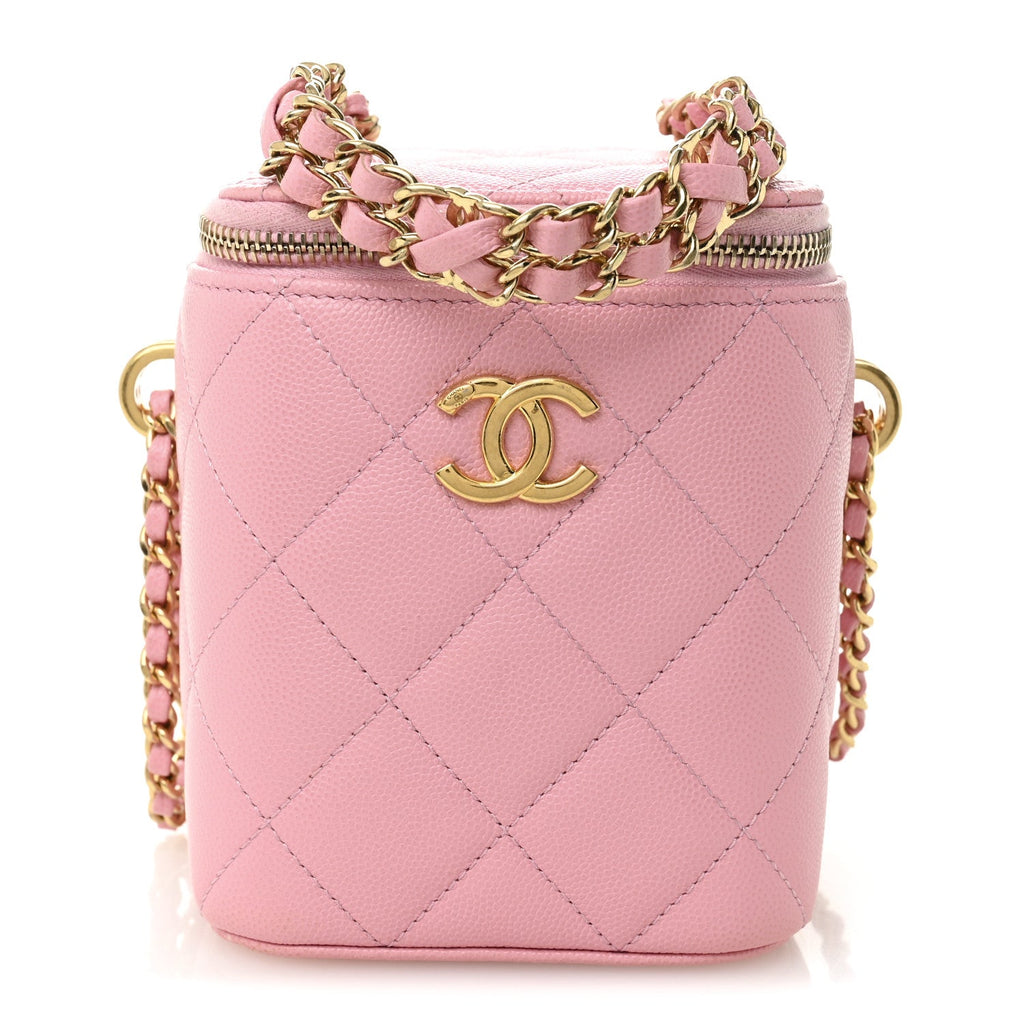 Chanel Caviar Quilted Tiny CC Vanity Case With Chain Pink