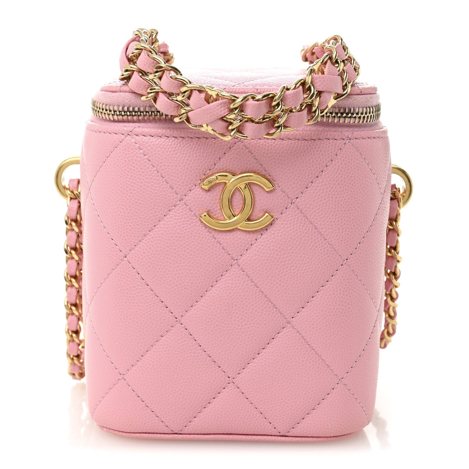 Chanel Caviar Quilted Tiny CC Vanity Case With Chain Pink