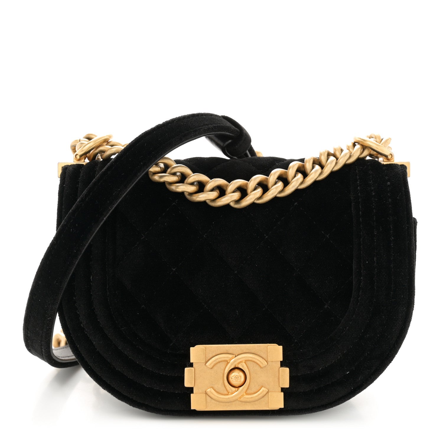 Chanel Velvet Quilted Mini Boy Messenger Bag Black