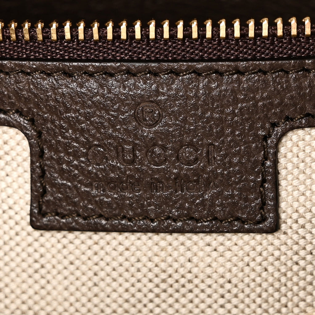 Gucci GG Supreme Monogram Textured Calfskin Web Super Mini Ophidia Shoulder Bag Beige Ebony New Acero