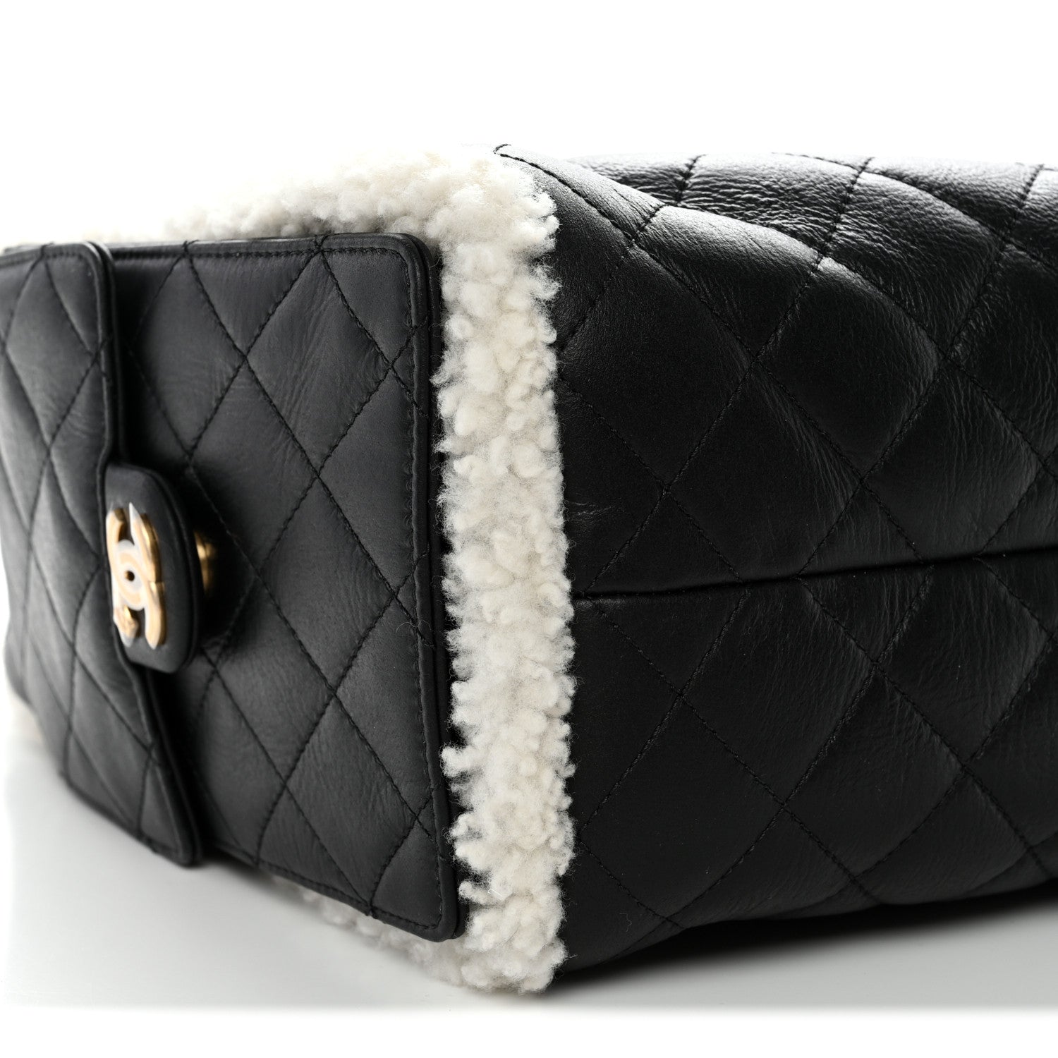Chanel Crumpled Sheepskin Shearling Quilted Small Chanel 25 Handbag Black White
