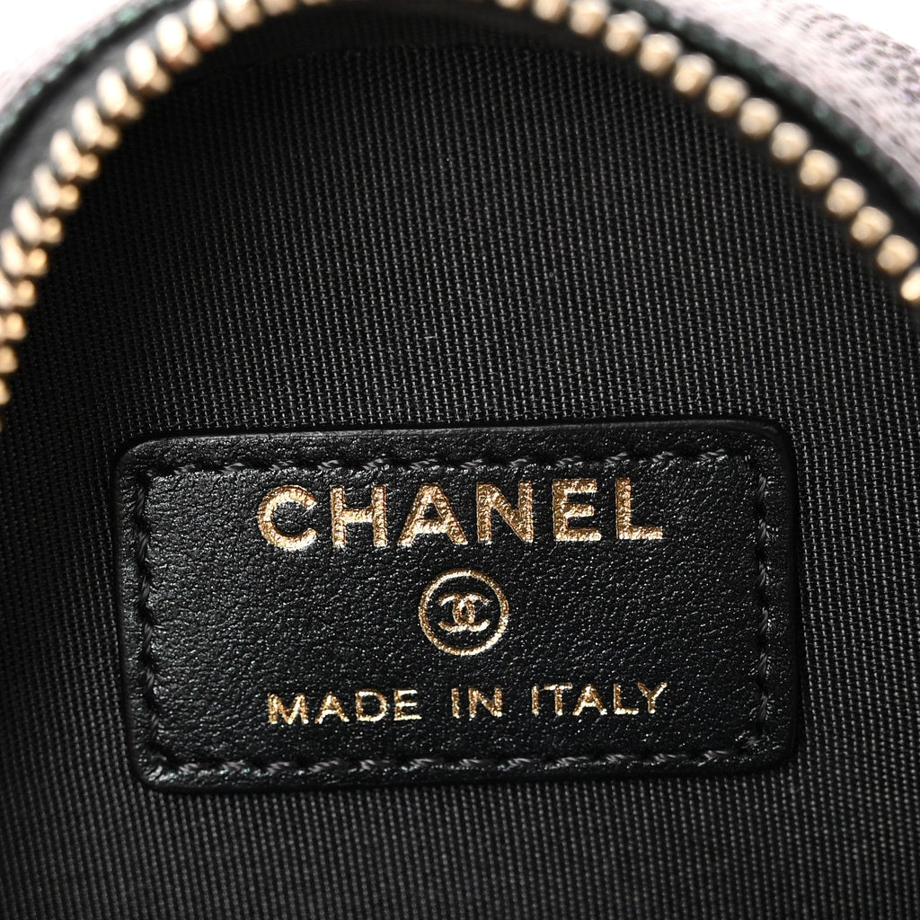 Chanel Iridescent Caviar Quilted Round Clutch With Chain Black