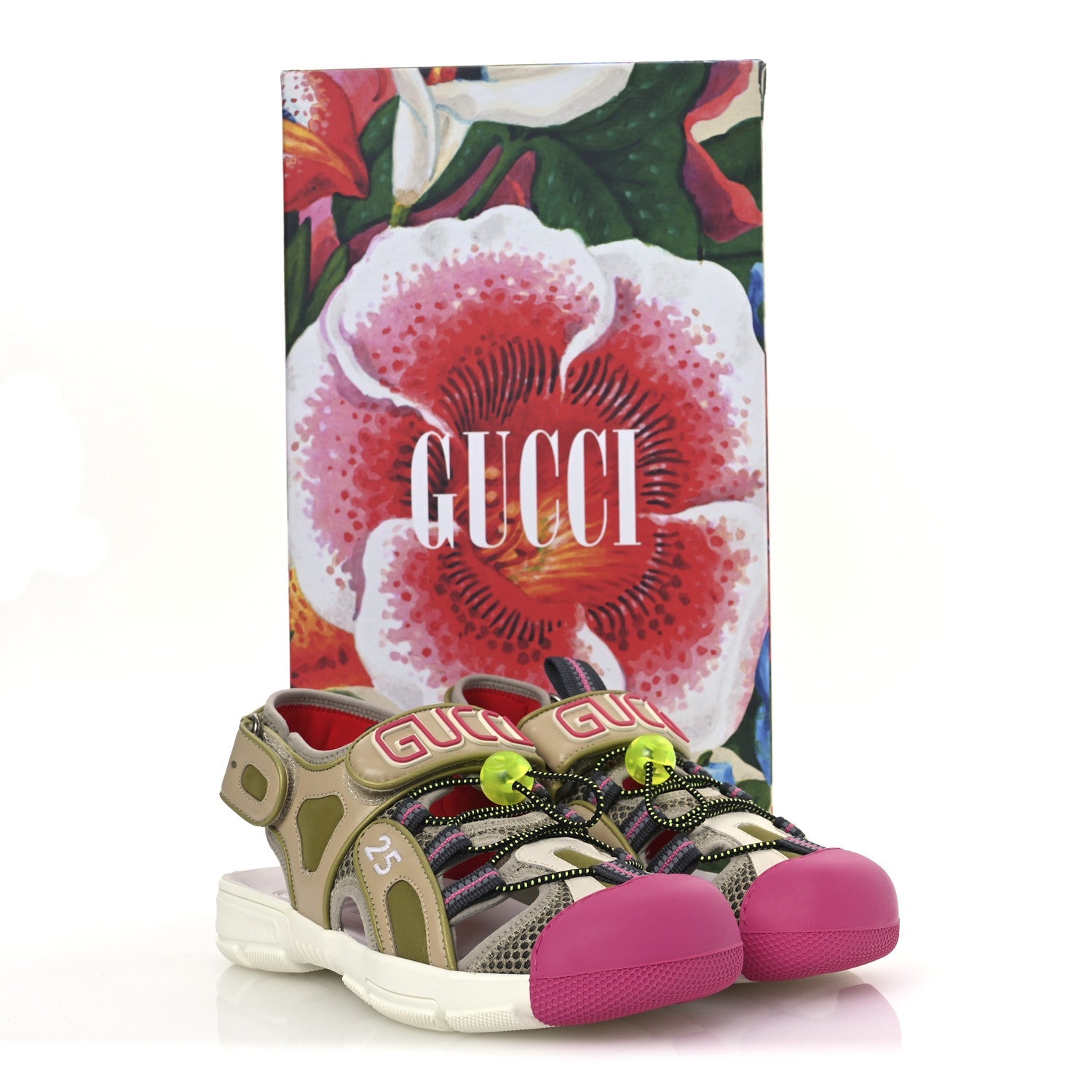 Gucci Mesh Fabric Tinsel Sport Sandals 36.5 Loess Sand Box Pink