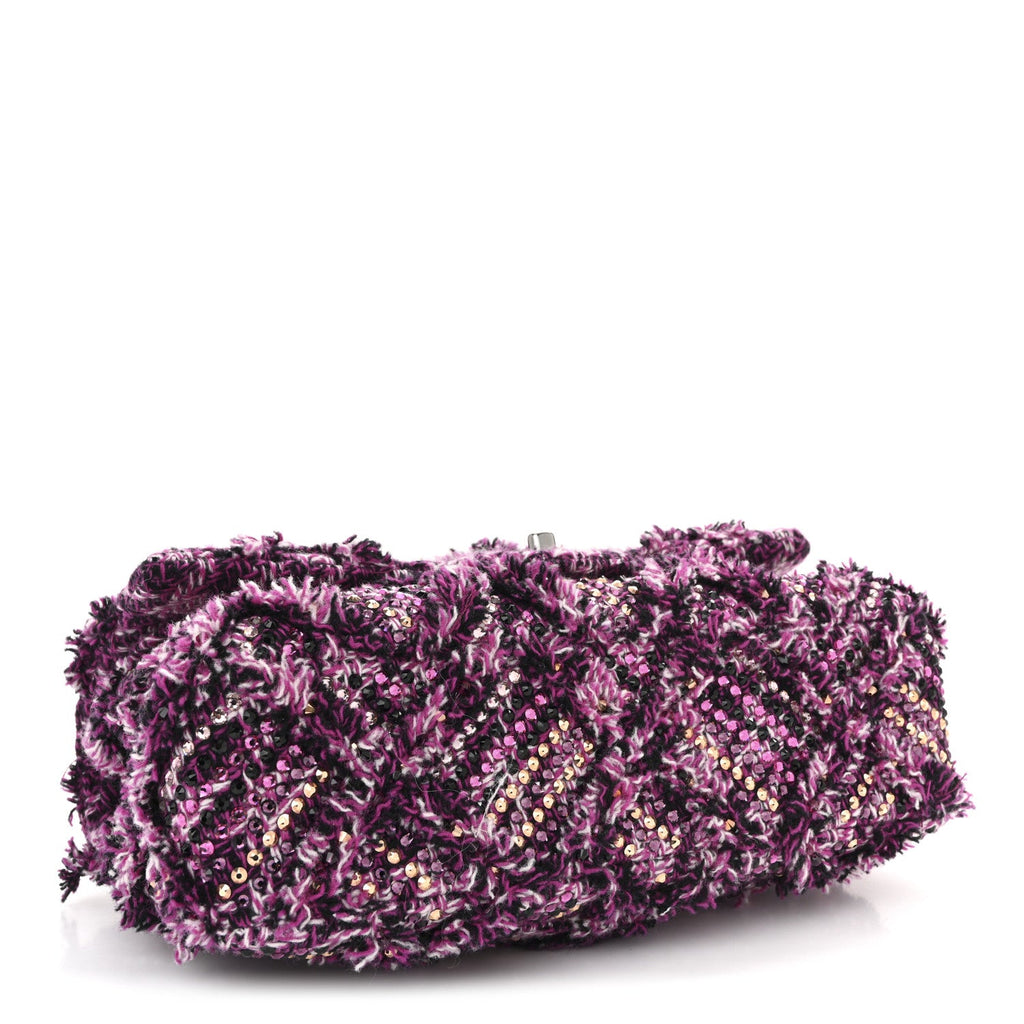 Chanel Crystal Tweed Quilted Medium Double Flap Purple Multicolor