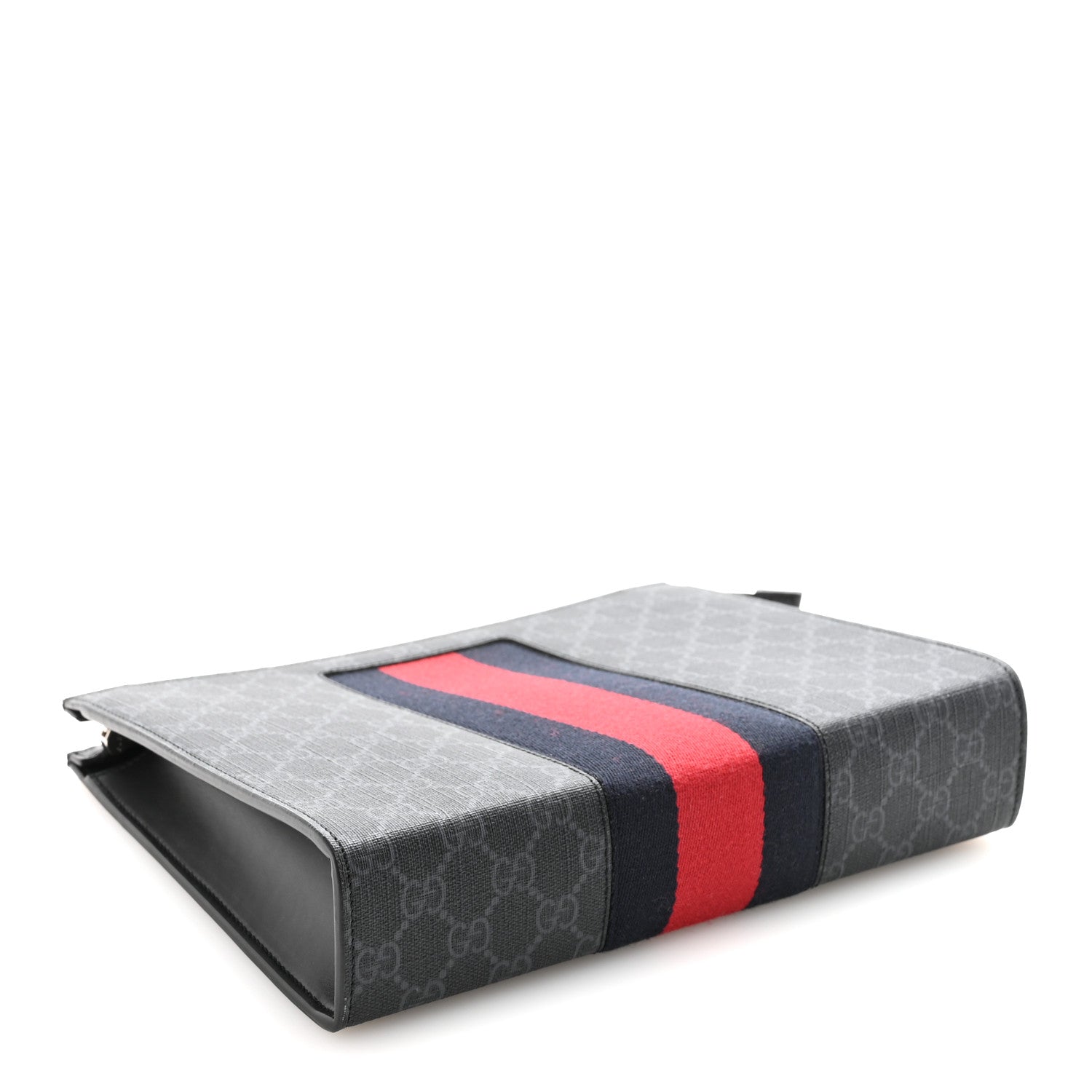 Gucci GG Supreme Monogram Selleria Calfskin Web New Web Cosmetic Case Black