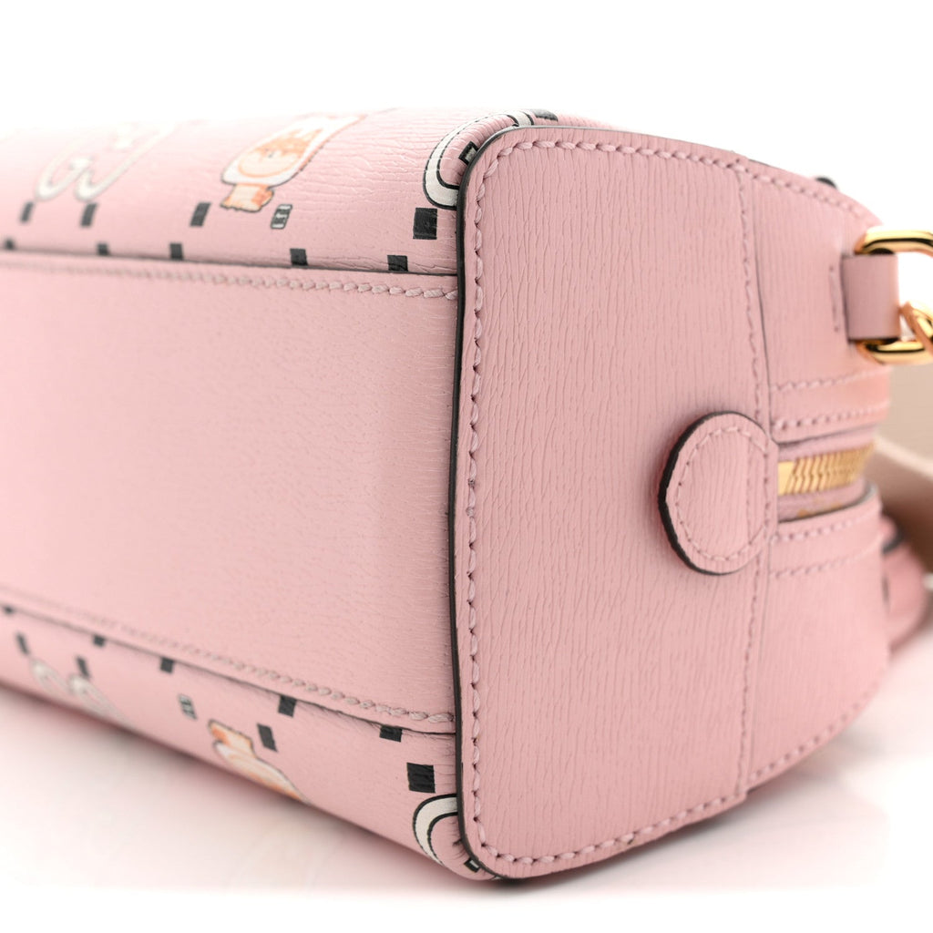 Gucci X PIKARAR Textured Dollar Calfskin Animal Print Mini Ophidia Top Handle Bowler Bag Pink Multicolor